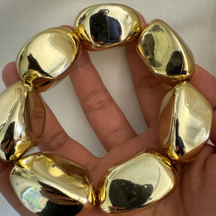 HoopLa - Wholesale Jewelry Set - Barbara-Nugget Bead Metal 14K Gold, Stretch2