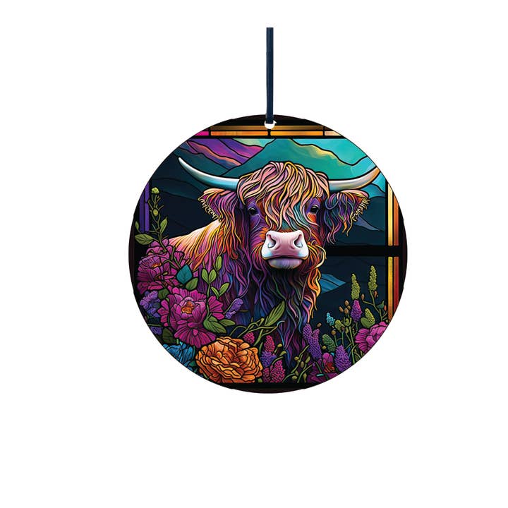 Highland Cow, akryl vinduesornament #SC251 for engroshandel hos d'ears inc.