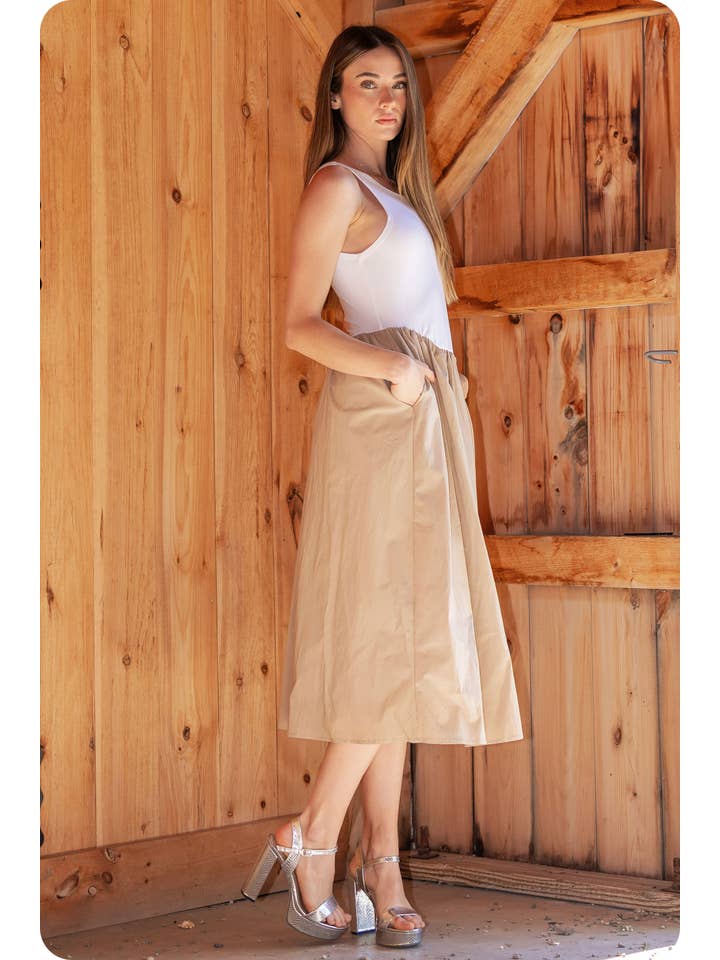 Strut & Bolt - Wholesale Dress - Women's - Knit Contrast Poplin Long Dress