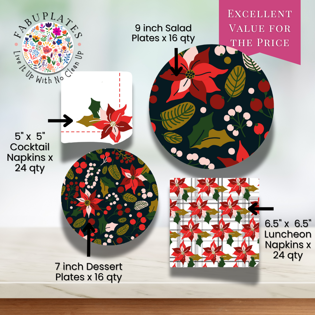 Fabuplates - Vendita all'ingrosso Piatti monouso - Opzione Curata: Piatti + Tovaglioli Stelle di Natale1