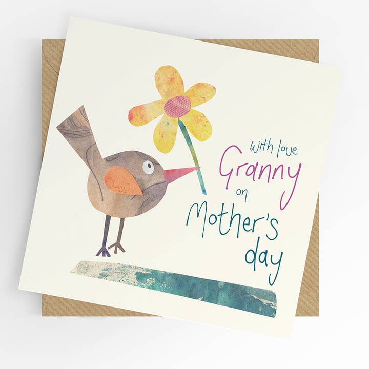 Biglietto per la Festa della Mamma, uccellino con fiore per la vendita all'ingrosso da parte di Under the Willow Tree