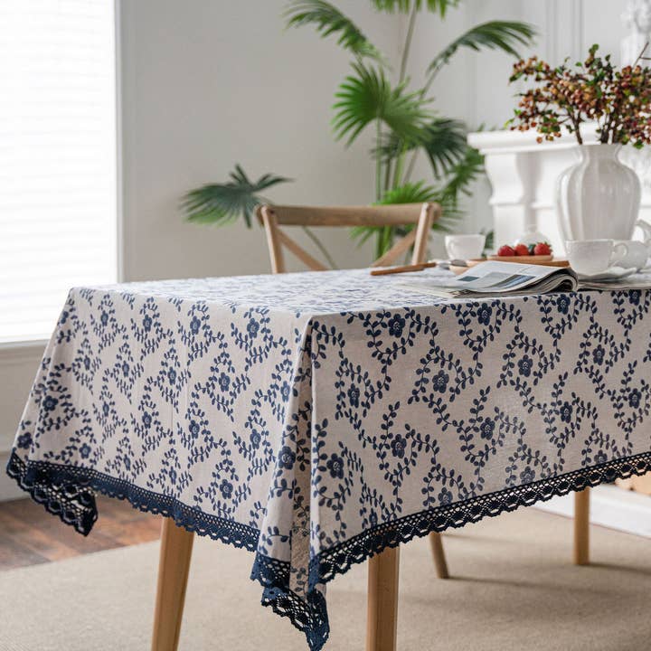 ACCITY - Wholesale Tablecloth - HOME BLUE ROSE PRINT PASTORAL TABLECLOTH_CWMM0943