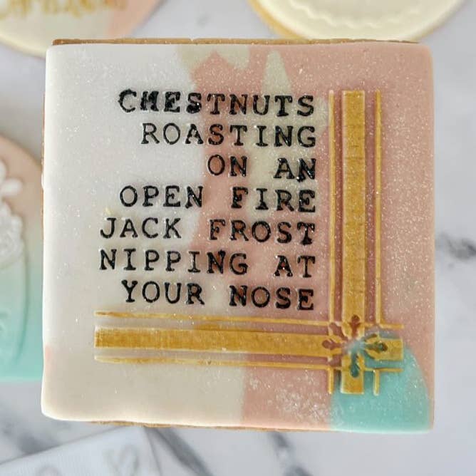 Chestnuts Roasting on an Open Fire Cookie Embosser Stamp. for wholesale by Welshcrafter Design