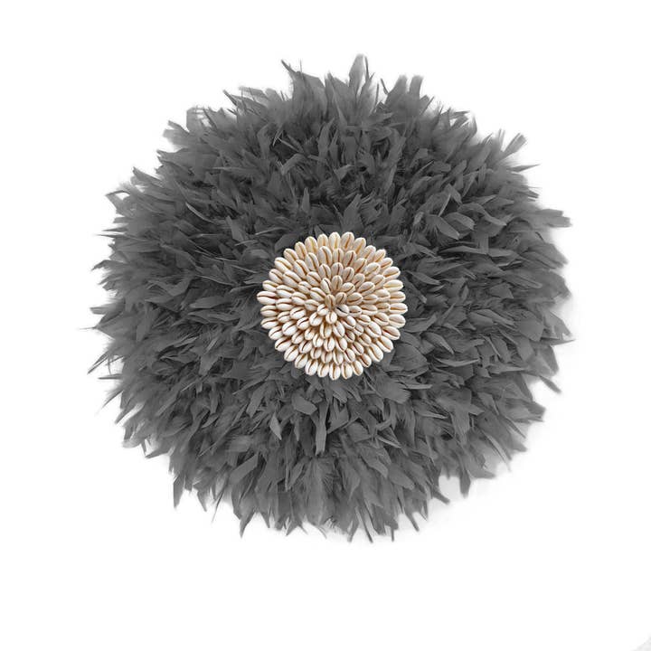 Geometrik Design - Wholesale Wall Stone - Dark Gray Juju Hat With Shells Jujuhat Feathers