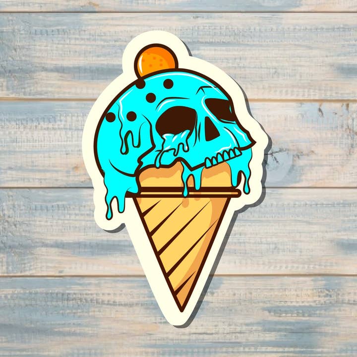 Blått dödskalle-glass, utskuren vinylklistermärke, boho-kul, vattenresistent | Klistermärke eller magnet för wholesale av Handmade by Marlayna