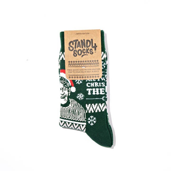 Green All I want for Christmas is Louis Theroux Sock for wholesale on Faire