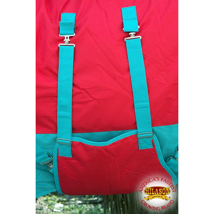 HILASON - Wholesale Horseback Riding Gear - Hilason 600D Winter Waterproof Horse Turnout Blanket Belly Wrap Red & Turquoise6