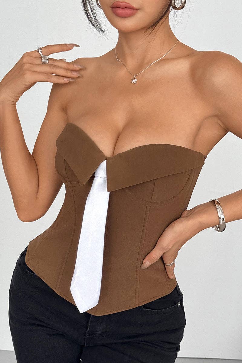 Mccolin - Wholesale Corset - Women's - Chic Tie-Front Corset Top9