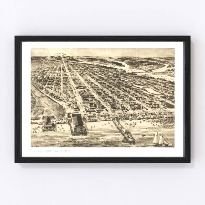 Vintage Map of Asbury Park, New Jersey 1910 for wholesale by Ted's Vintage Art