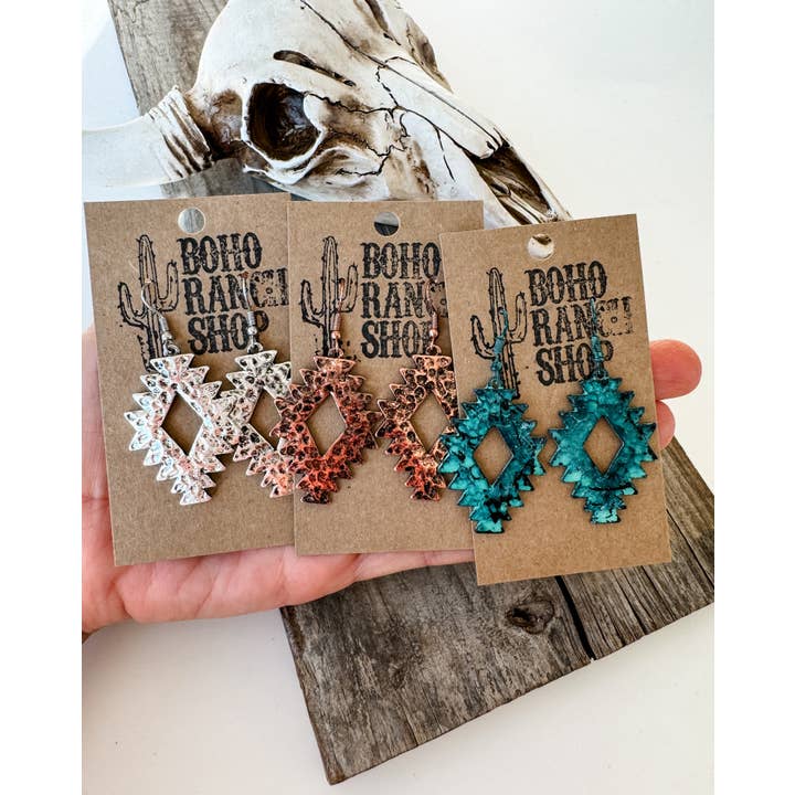 Boho Ranch Shop – wholesale Dangle earrings – Western Hammered Textured Aztec Dangle Earrings