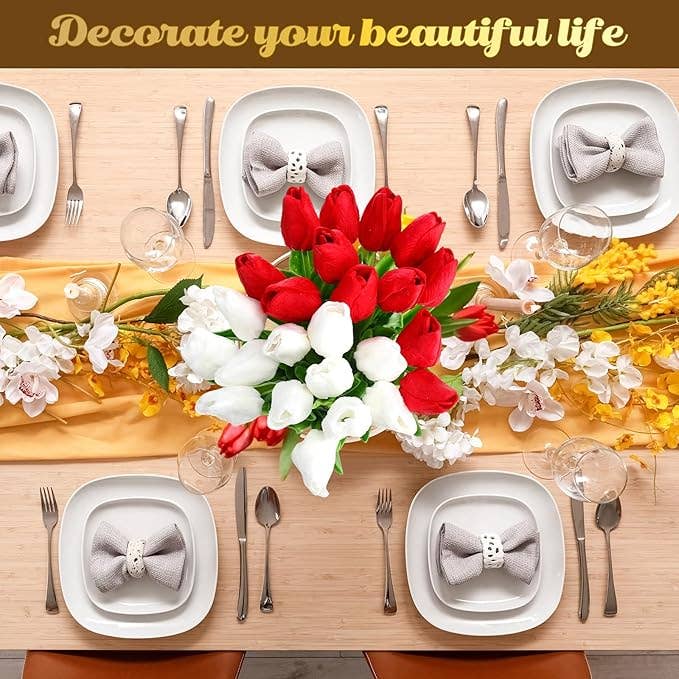 Crover - Wholesale Artificial Flowers - Real Touch Artificial Tulip Flower (Red & White)4