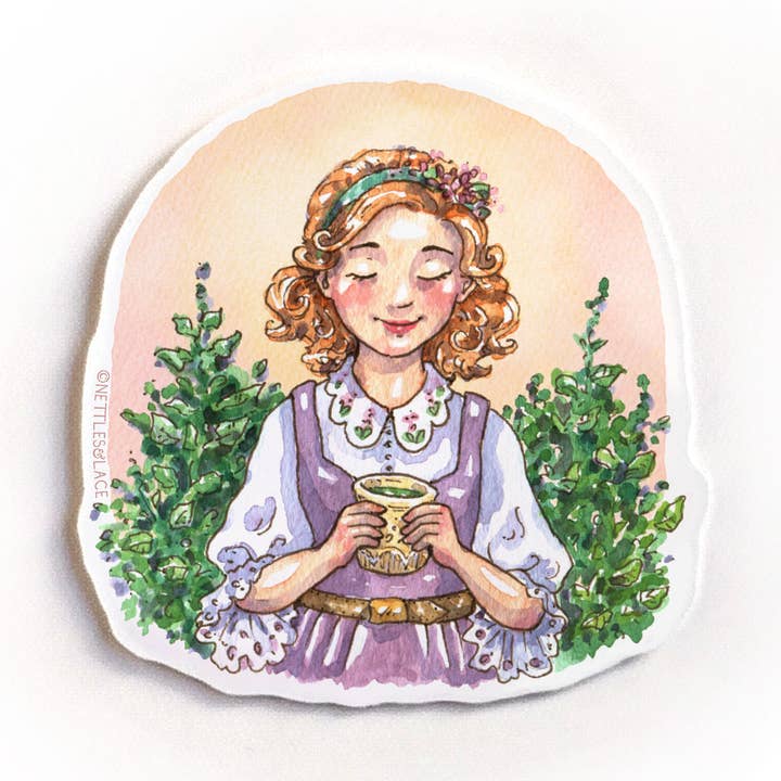 Brennnesseltee 3" Aufkleber Verspielter Aquarell-Garten Blumenmuster für den Großhandel von Nettles & Lace Paper Co.