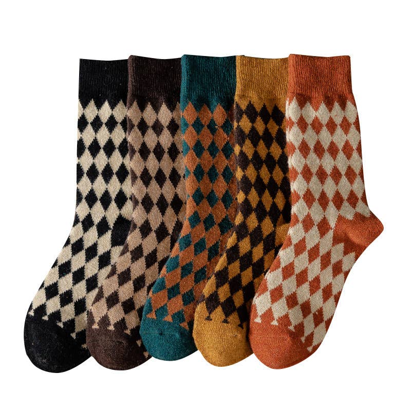 Tourtiwi - Wholesale Socks - Women's - Women's retro plaid wool socks mid-tube thick warm socks12