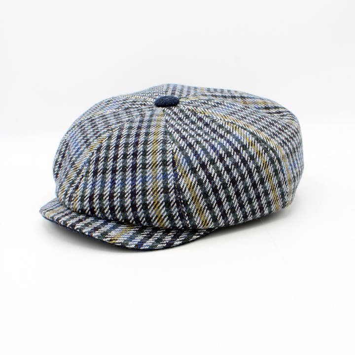 HO03MI – Blauwe Geruite Krantenjongenpet – Gemaakt in Italië voor wholesale door LOOWIE