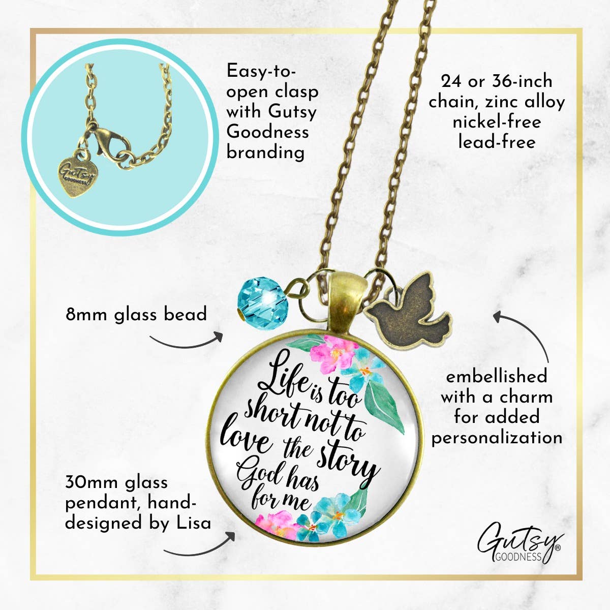 Gutsy Goodness - Wholesale Pendant/Charm Necklace - Faith Necklace Life is Too Short Not To Love The Story G… (C5