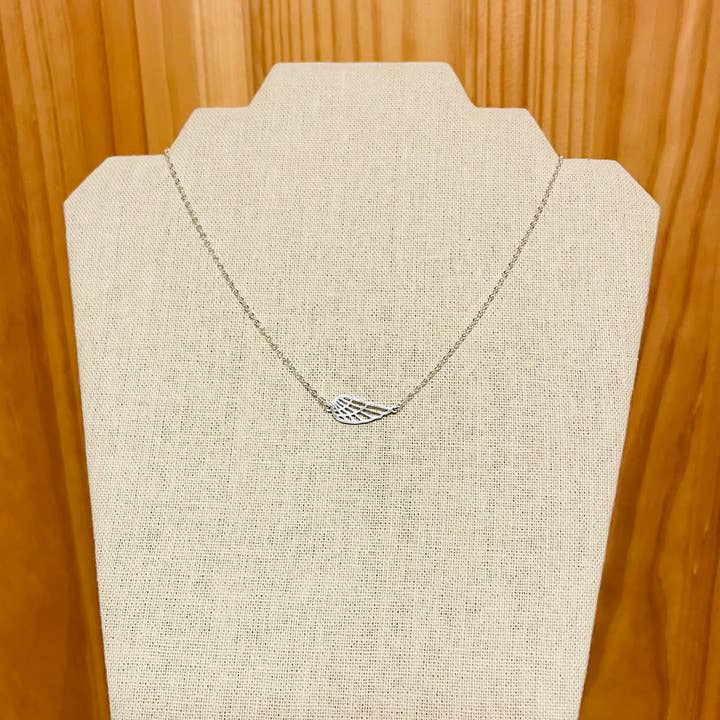 Jane Elizabeth Jewelry - Wholesale Pendant/Charm Necklace - Silver Wing Strength Necklace, Encouraging Gift for Woman