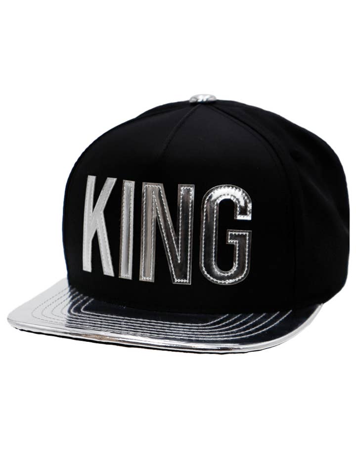 KING Logo Glossy Metallic Flat Bill Snapback for wholesale by Cap Zone