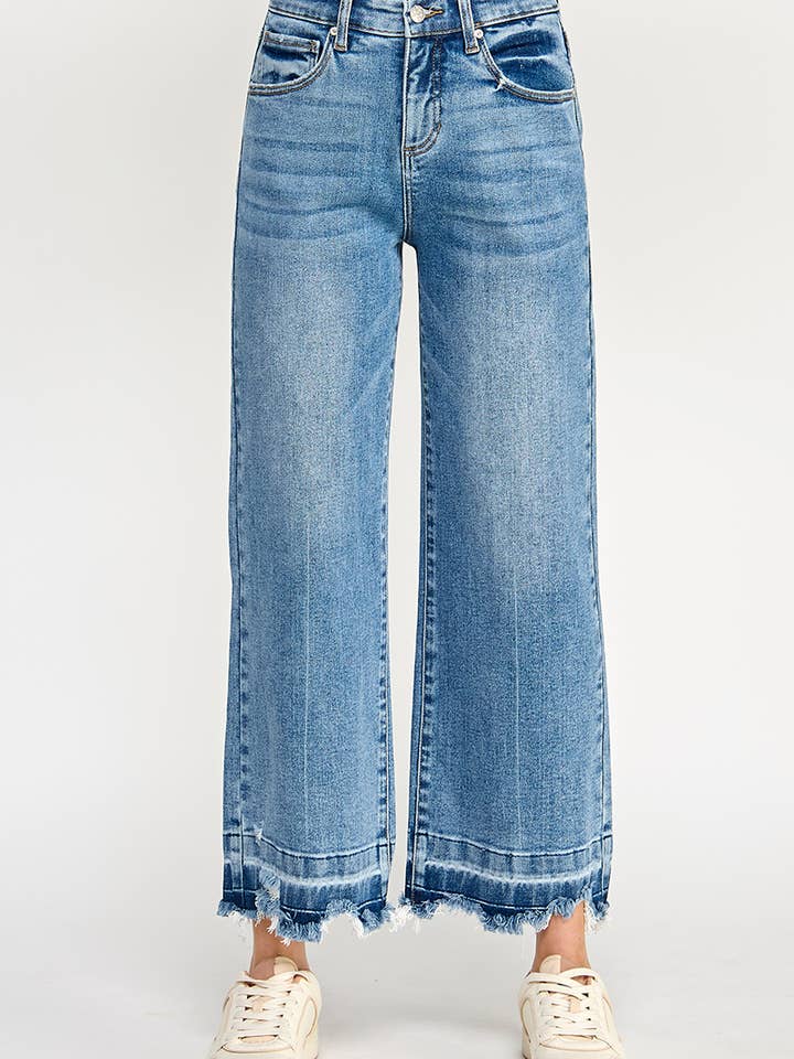 P8121M- TUMMY CONTROL HIGH RISE CROP WIDE W/ RELEASED HEM for wholesale by SAIGE DENIM