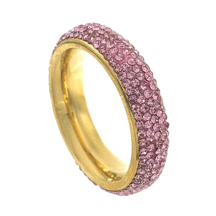 Conjunto de Paveleira em Cristal Rosa S. Aço Rosa All Around Eternity por atacado de Nisso & Co. NYC Jewelry Wholesale