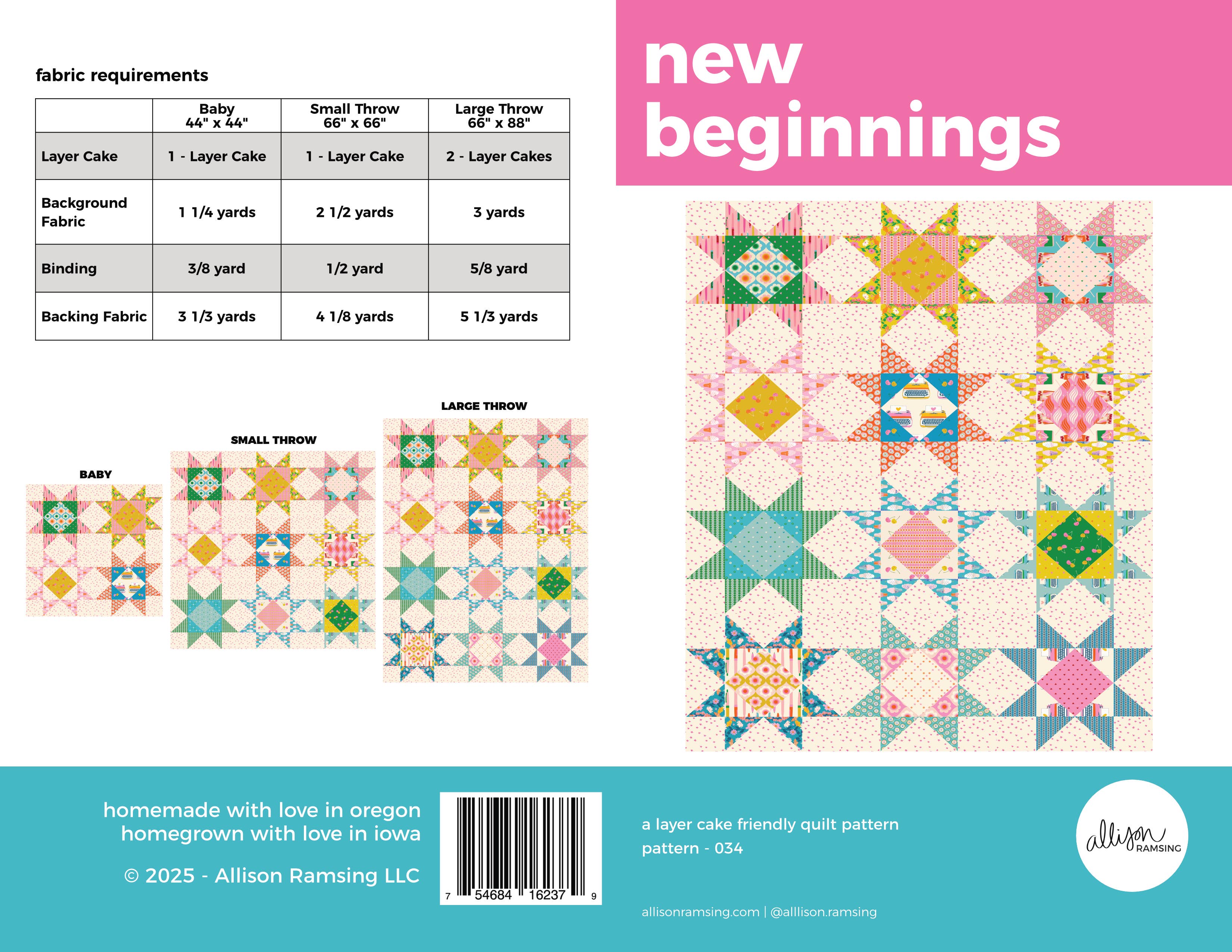 AllisonRamsing.com - Wholesale Craft Supplies - *NEW PATTERN* New Beginnings Quilt Pattern - Printed1
