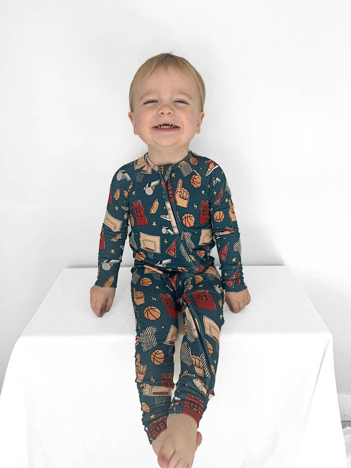 Belle & bros - Vente Barboteuse – bébé - COMBINAISON À FERMETURE ÉCLAIR | BASKETBALL1