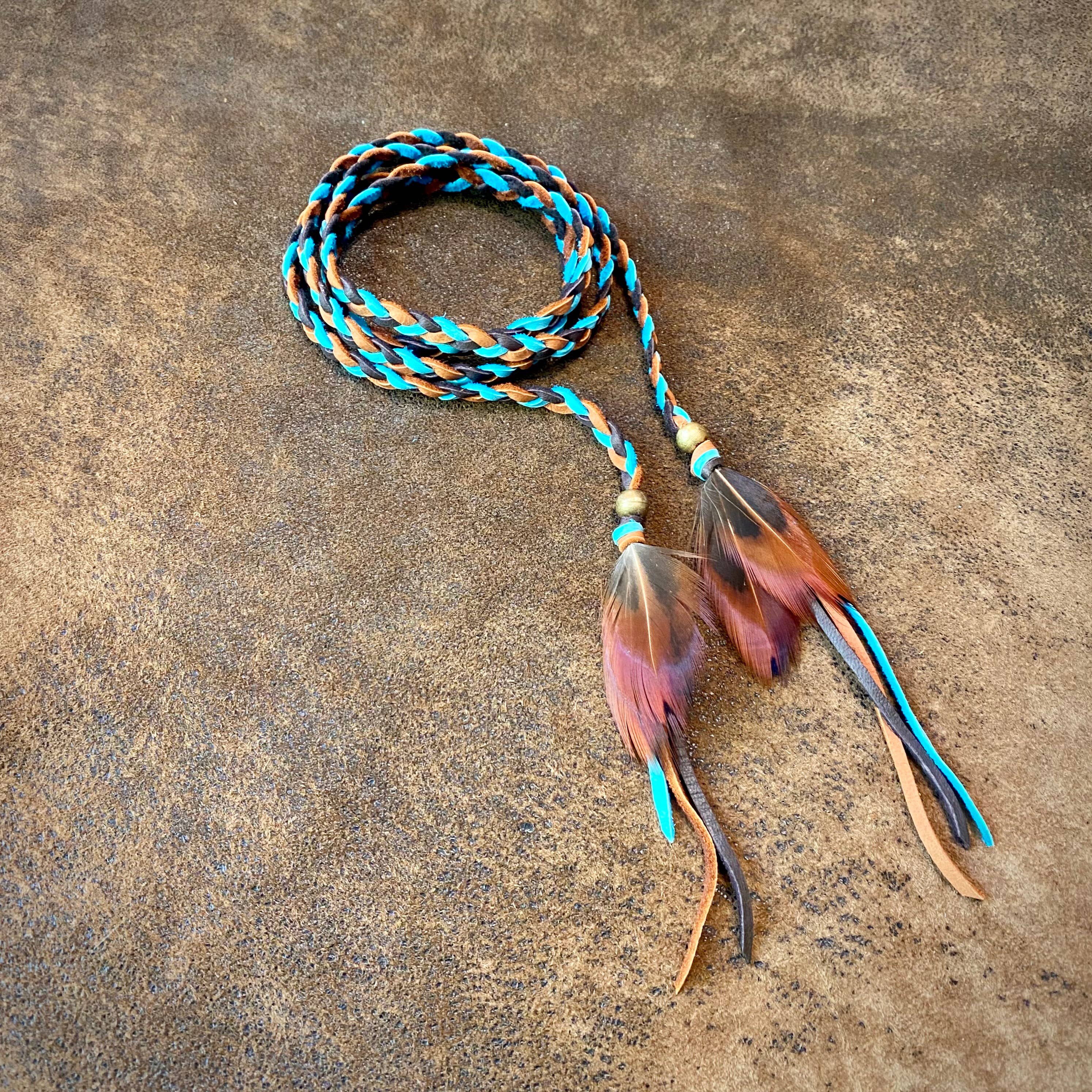 ASTALI - Venta al por mayor Accesorio para sombrero - Mujer - Accesorio de cuero trenzado - Turquesa óxido chocolate, cinta para sombrero6