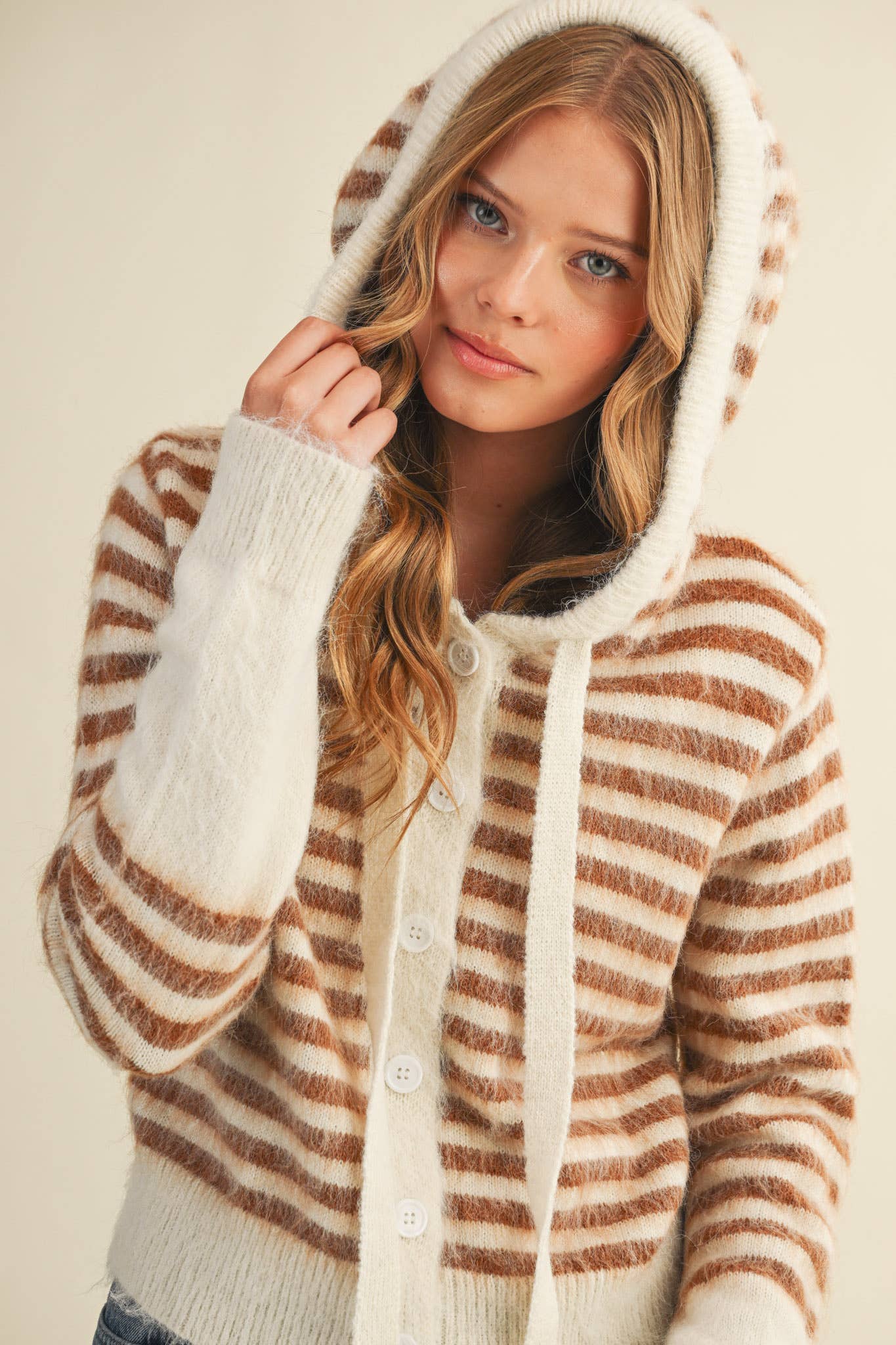 &MERCI - Wholesale Cardigan - Women's - STRIPED HOODIE SWEATER CARDIGAN MSW1106378