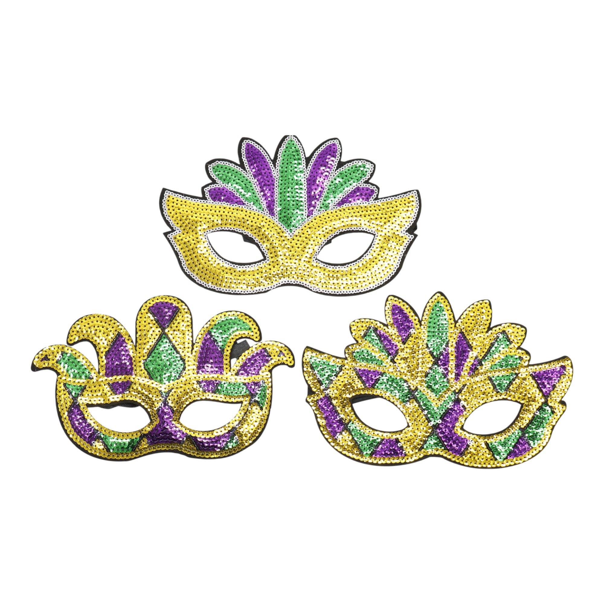 ASSORTED Mardi Gras Party and Carnival Sequin Mask SS51109-11 (12PC) for wholesale on Faire5