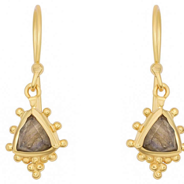 Orissa Labradorite Dotted Drop Earrings for wholesale by POMEGRANATE