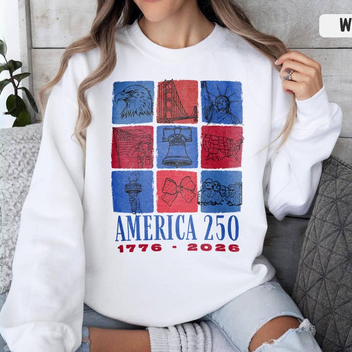 America 250 Icons 1776-2026 Patriotic Collage Sweatshirt for wholesale by Vivtrek
