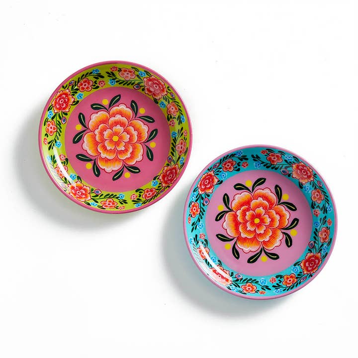 SERRV International - Wholesale Appetizer Serveware - Bright Kashmiri Appetizer Plates - Set of 2