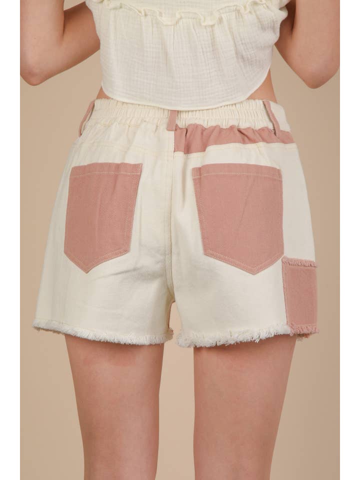 VERY J - Wholesale Shorts - Women's - NP70779-Soft Washed Color Block Casual Shorts