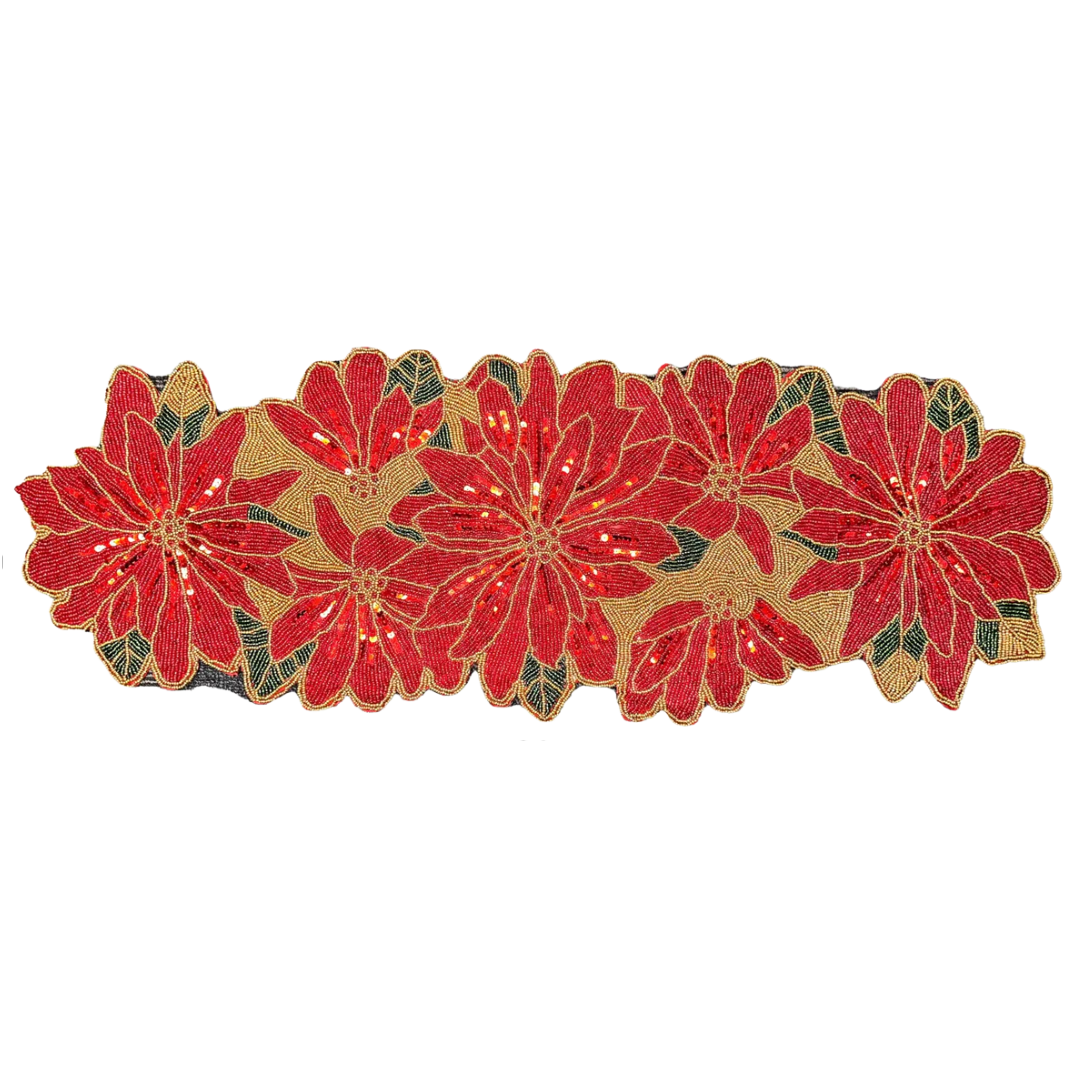 Decozen – wholesale Table runner – Beaded Table Runner - Christmas Red1