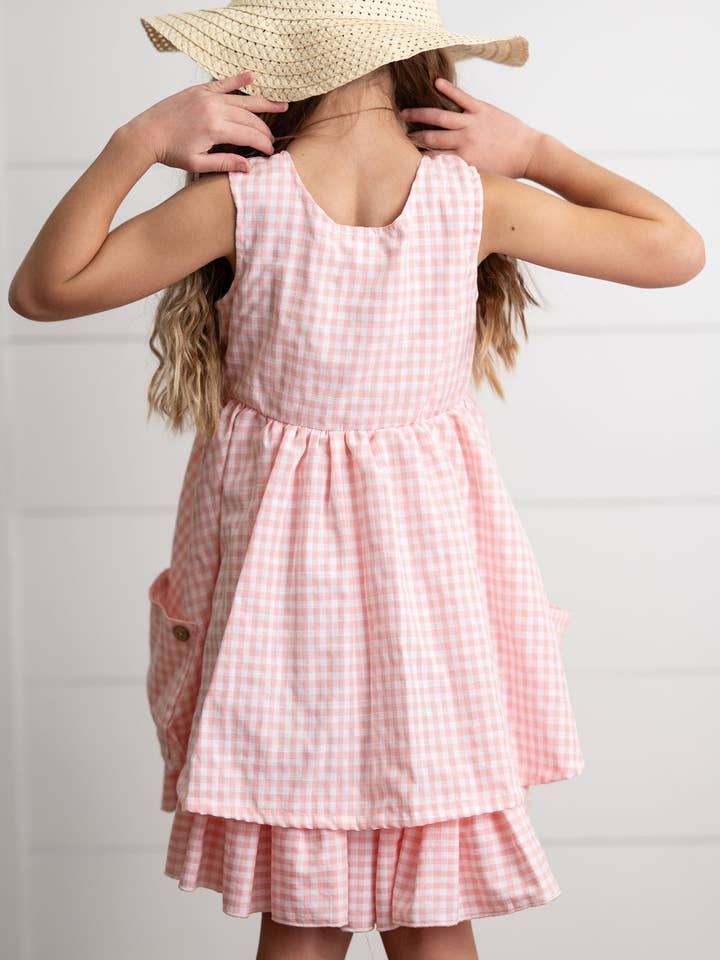 Oopsie Daisy - Wholesale Dress - Kids - Girls Pink & White Gingham Check Pocket Ruffle Summer Dress4