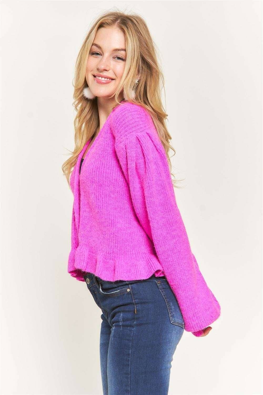 ADORA LA - Wholesale Cardigan - Women's - CESW3189 - RUFFLE HEM SWEATER CARDIGAN8