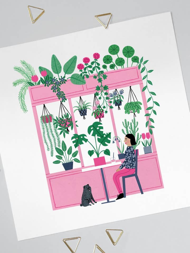 Pink botanical Cafe art Print, 8 x 8, Fun art print, botani for wholesale by Holly Maguire