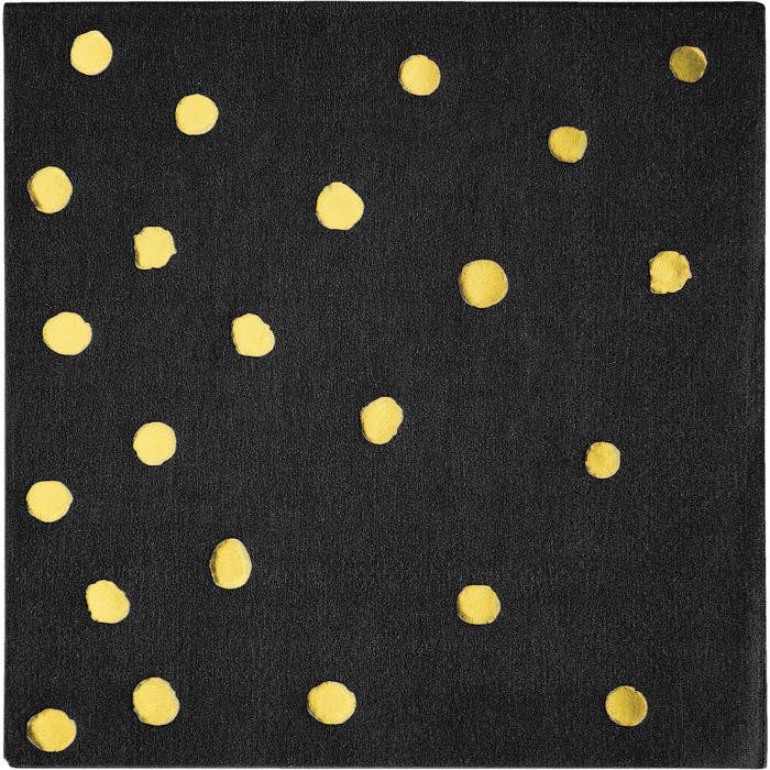 Bulk Party Decor - Wholesale Disposable Napkin - Black and Gold Foil Dot Beverage Napkins, 16/Pkg