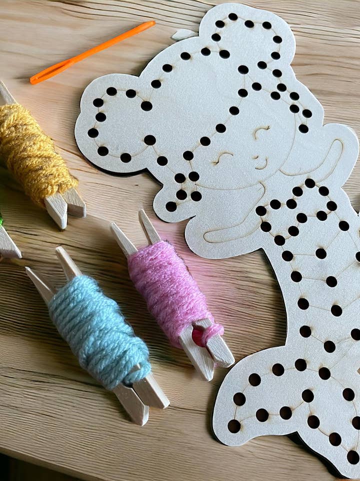 Wooden Sewing Board - Mermaid Design | DIY Craft Kit for Kids & Adults for wholesale by Montgomery and Claire