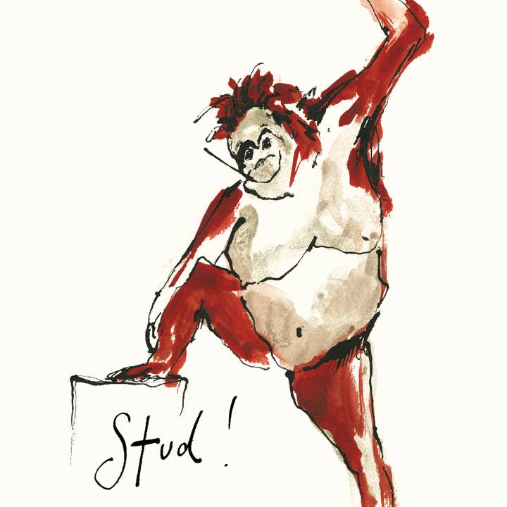 Stud! Orangutan Card for wholesale by Anna Wright Ltd