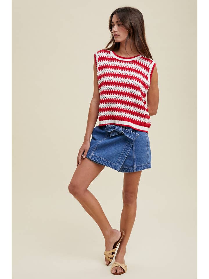 WHITE RED STRIPED CROCHET TANK TOP / WL24-9782 for wholesale on Faire