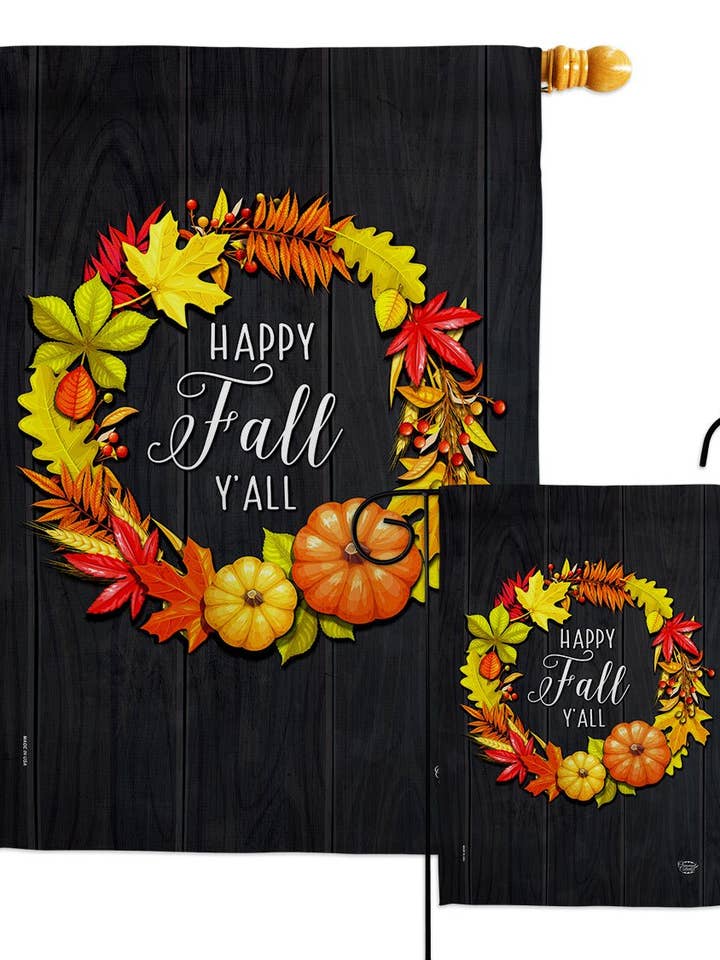 Fall Wreath Autumn Flag - Harvest & Autumn Theme for wholesale by Two Group Flag Co