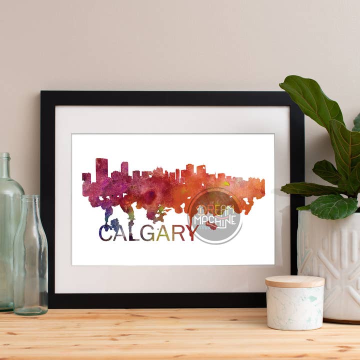 Calgary Watercolor Skyline, Calgary Skyline, Calgary Art, Calgary Poster, Calgary Print, Calgary Art, Calgary Map, Calgary Wall Art WCS28 for wholesale by DreamMachine Prints