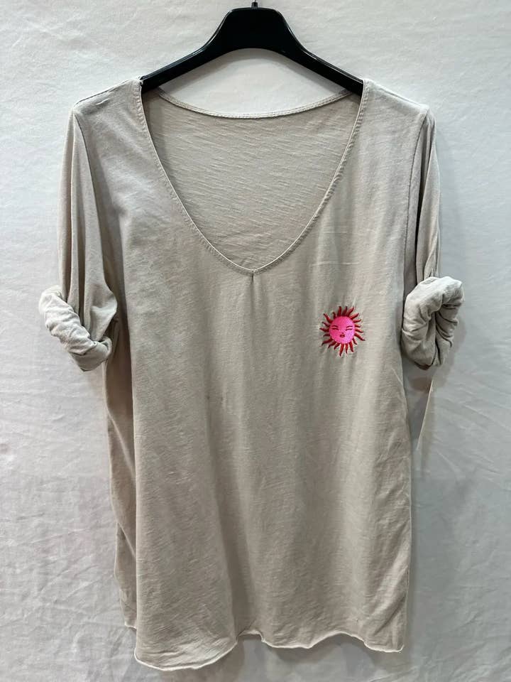 Mimi & Gogo - Wholesale T-Shirt - Women's - Corded cotton T-shirt with sun @739930_TsBrodeSoleil9