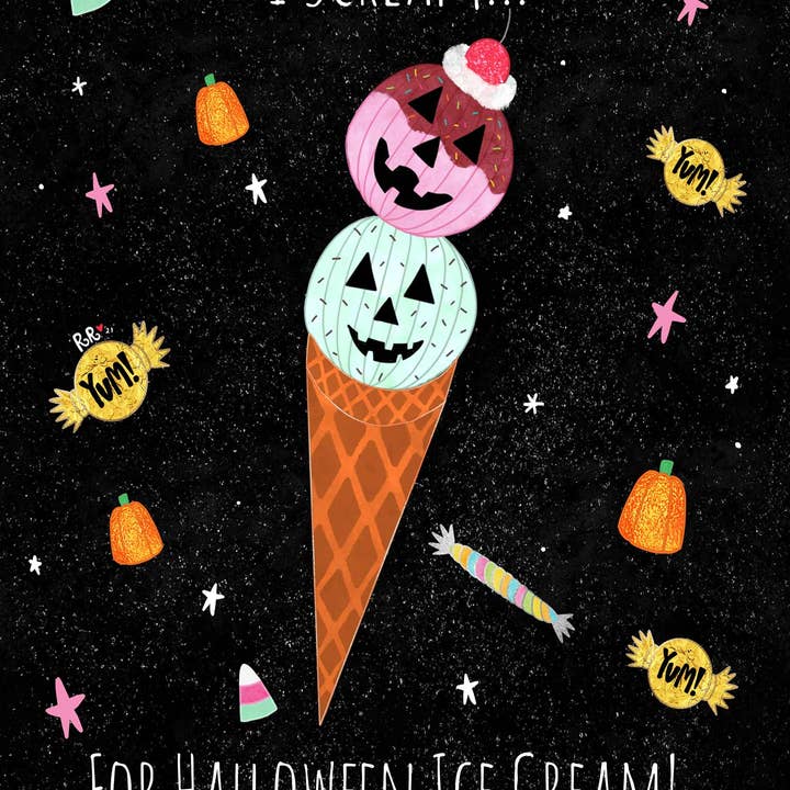Ruthie Romero Illustration - Wholesale Halloween card - I-Scream For Halloween Ice-Cream Greeting Card1