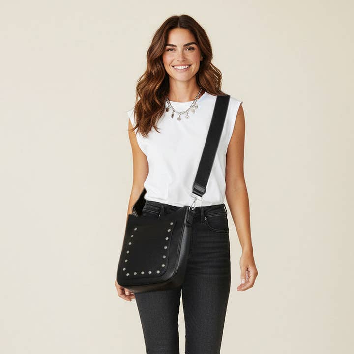 Maxine Studded Vegan Pebble Leather Crossbody Bag for wholesale by AHDORNED