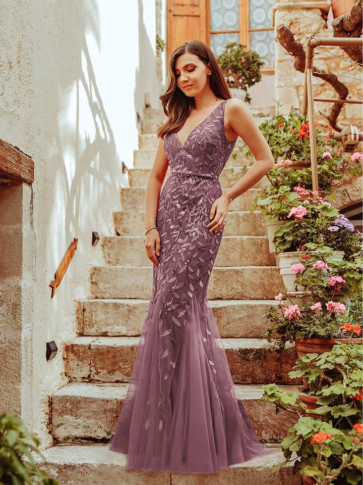 Fashion Combination - Wholesale Gown - Women's - ever pretty double v neck sequin mesh prom dress