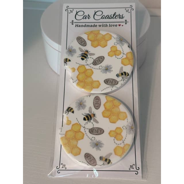 Juego de posavasos para coche Whimsical Bee & Honey para venta al por mayor de Dogwood Graphics & Design