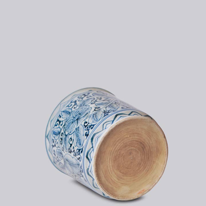 Cobalt Guild - Wholesale Decorative Jar - Rustic Rose Blue & White Porcelain Cachepot