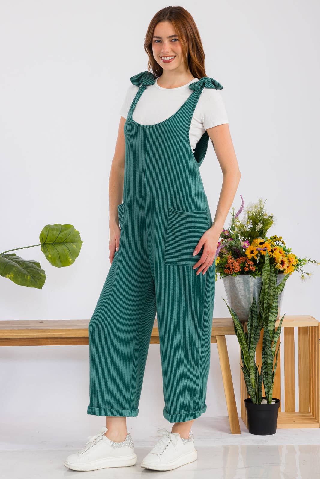 Celeste Clothing – Großhandel Jumpsuit – Damen – Plus-Size verstellbarer Rippen-Overall mit Fronttaschen - CP4387326