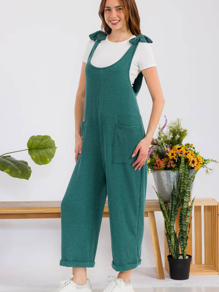 Celeste Clothing – Großhandel Jumpsuit – Damen – Plus-Size verstellbarer Rippen-Overall mit Fronttaschen - CP4387326